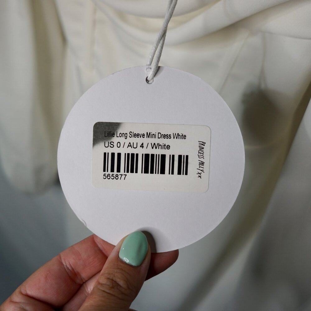 NEW Princess Polly Lillie long sleeve mini dress white - Size 0 - Picture 13 of 16